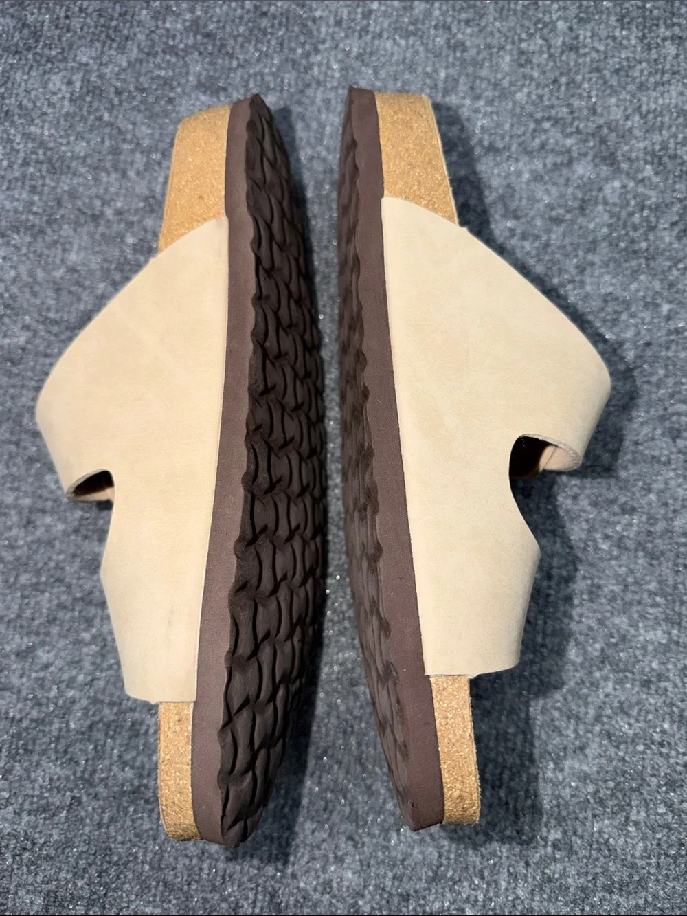 Women’s Double-Buckle Leather Slide Sandals in Beige